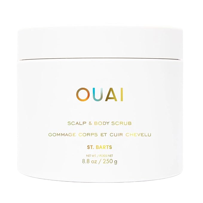 OUAI Scalp & Body Scrub, St. Barts - Exfoliating Body Scrub with Sugar & Coconut Oil Blend for Smooth, Moisturized Skin - Gentle Scalp Exfoliator for Removing Product Build Up (8.8 Oz)-Velvo Beauty