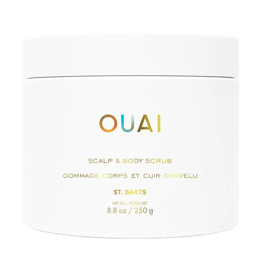 OUAI Scalp & Body Scrub, St. Barts - Exfoliating Body Scrub with Sugar & Coconut Oil Blend for Smooth, Moisturized Skin - Gentle Scalp Exfoliator for Removing Product Build Up (8.8 Oz)-Velvo Beauty