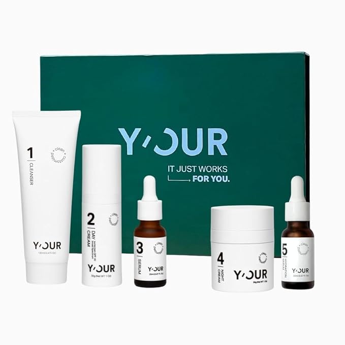 Y'OUR Skincare System, Contains: Moisturizing Cleanser, Antioxidant Day Cream, Calming Serum, Revitalizing Night Cream, Intensive Hydration Serum (Hydrating Skincare (Set of 5))-Velvo Beauty