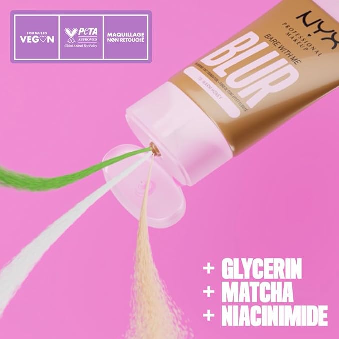 NYX PROFESSIONAL MAKEUP Bare With Me Blur Skin Tint Foundation Make Up with Matcha, Glycerin & Niacinamide - Deep Bronze-Velvo Beauty