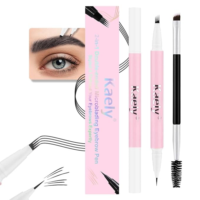 evpct 1Pcs Black Magic Microblading Dual-Ended Eyebrow Contouring Pen Brow Pencil, with 4 Brush Micro-Fork-Tips Applicator and Precise Brush-Tip, Hair Like Strokes, with Dual-ended Eyebrow Brush-Velvo Beauty
