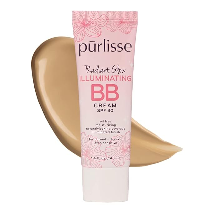 pūrlisse Radiant Glow Illuminating BB Cream SPF 30: Cruelty-Free & Clean, Paraben & Sulfate-Free, Light Coverage, Brightens with Hawthorn Berry | Medium 1.4oz-Velvo Beauty