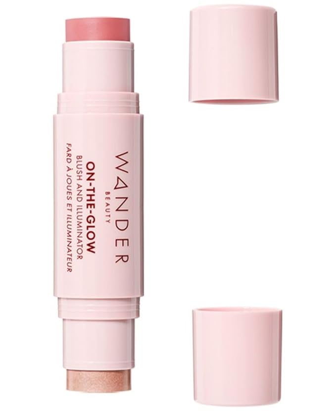 Wander Beauty On-the-Glow Blush and Illuminator - Coral Rose/Nude Glow - 7-in-1 Hydrating Cream Blush & Highlighting Stick - Stick Blush for Cheeks, Lip, & Body - Highlighter Makeup & Blush - 0.4 oz-Velvo Beauty