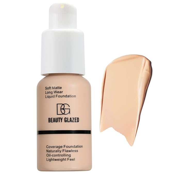 Beauty Glazed Soft Matte Silky Full Coverage Liquid Foundation, Multi-Use Buildable Foundation Lightweight Feel Oil Control Longwear Naturally Flawless Coverage Foundation (102 Nude)-Velvo Beauty