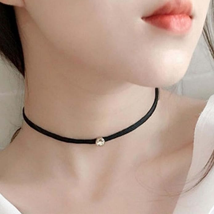 Boho Leather Choker Necklace Thin Black Suede Velvet Necklace Chain Vintage Minimalist Beaded Necklace 90s Chain Jewelry for Women Gifts-Velvo Beauty