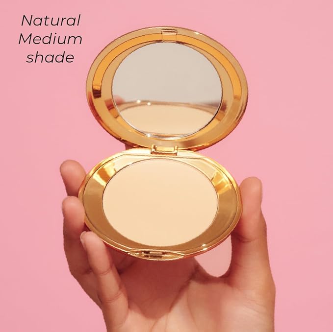 MCoBeauty Miracle Flawless Pressed Powder, Natural Medium Shade, Oil-Control, Soft-Focus Finish with Hydrating Rose Flower Extract & Sweet Almond Oil, Vegan, Cruelty Free Cosmetics-Velvo Beauty