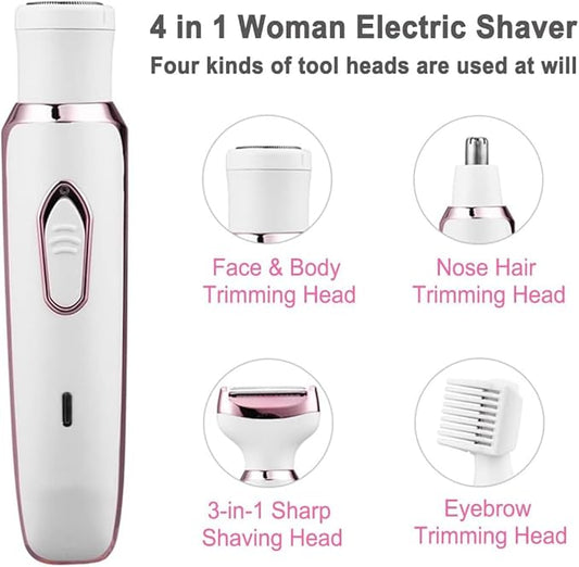 Bikini Trimmer for Women, Electric Razor Hair Shaver for Face Nose Eyebrow Beard Mustache Arm Leg Armpit Bikini, Replaceable Lady Facial Razor, Painless Rechargeable 4 in 1 Women Body Shaver for Trip-Velvo Beauty