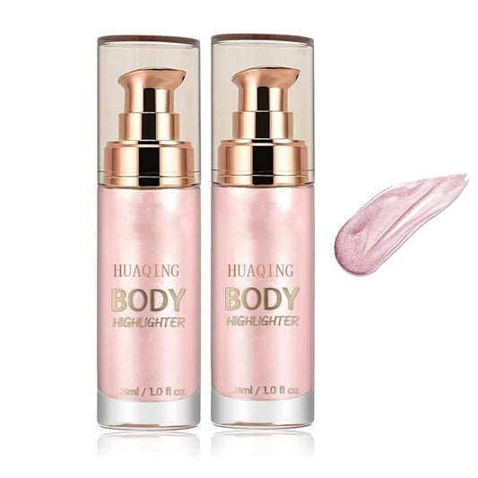 2 Pack Body Luminizer,Shimmer Body Highlighter Makeup Liquid Gloss Makeup for Glitte Face Body Gloss Cream.(104 Soft Yarn Pink)-Velvo Beauty
