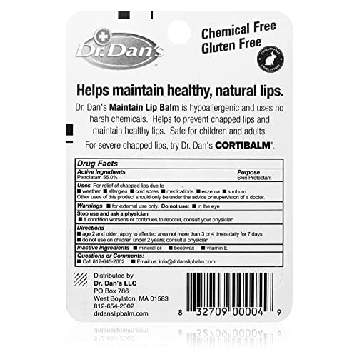 Dr. Dan's Maintain Lip Balm - Perfect for Everyday and Cortibalm aftercare, Mild Ingredients & Beeswax, Vitamin E Enriched for Moisturizing Dry Lips, Ensures Smooth, Soft Feel, 3 Pack-Velvo Beauty
