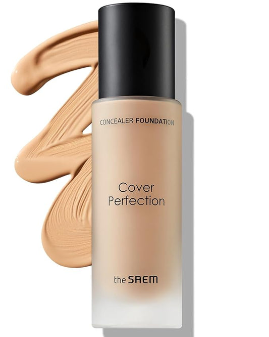 THESAEM Cover Perfection Concealer Foundation - 24H Coverage, Light Liquid Texture - Ideal for Oily, Combination Skin, Provides Semi-Matte, Smooth Finish, 1.01 fl.oz. (2.0 Rich Beige)-Velvo Beauty