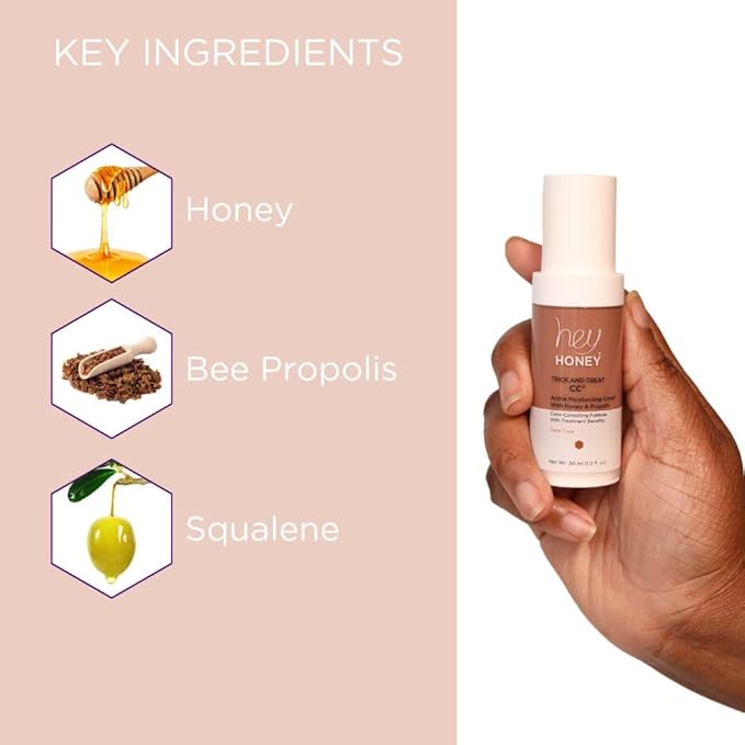 Hey Honey Trick and Treat CC Cream SPF 46 | Active Moisturizing Color Correcting Cream with Honey & Propolis | Best Cover For Rosacea, Skin Redness & Mature Skin | Cruelty-Free | 1 oz (Deep)-Velvo Beauty