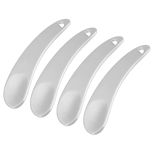 VOCOSTE 4 Pcs Makeup Spatula Mini Spoon, Eye Cream Massage Sticks Beauty Scoop, for Facial Cosmetic Face Cream, Zinc Alloy Moon Shape 2.13"x0.51", Silver Tone-Velvo Beauty