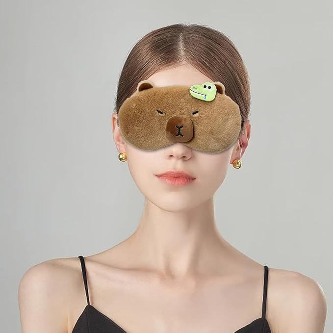 PERFECTSIGHT Cute Plush Eye Mask, Lightweight Adjustable Eyeshade, Faux Fur Cover for Women Men Sleep Travel Nap (Capybara)-Velvo Beauty