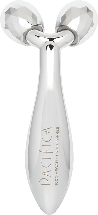 Pacifica Future Youth Stainless Steel Face Roller – Cooling Dual Gua Sha Facial Massager for Sculpting, Contouring & De-Puffing – Anti-Aging Skin Care Tool for Wrinkles & Fine Lines Lymphatic Drainage-Velvo Beauty