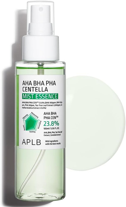APLB AHA BHA PHA Centella Mist Essence | AHA BHA PHA CEN™ 23.8% 3.55 FL.OZ/Korean Skincare, Exfoliant, Replenishing Moisture, Revitalize for Gentle and Improve Skin Texture-Velvo Beauty