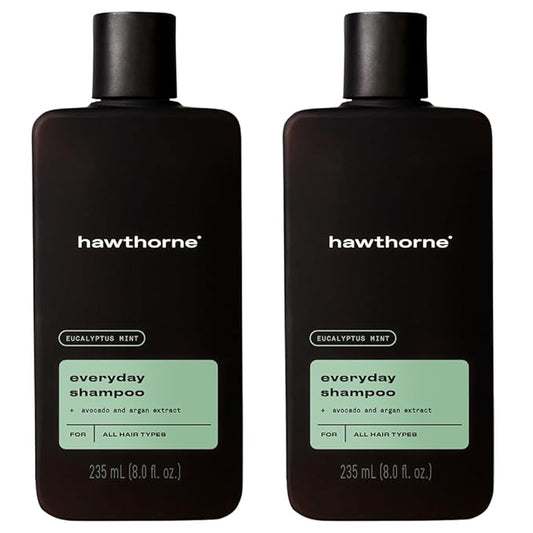 Hawthorne Men's Everyday Shampoo. For Stronger, Healthier Hair with Pure Avocado Oil and Coconut Oil. Mint and Eucalyptus Scent. Natural, Sulfate Free, Paraben Free. 8 fl. oz. 2-Pack.-Velvo Beauty