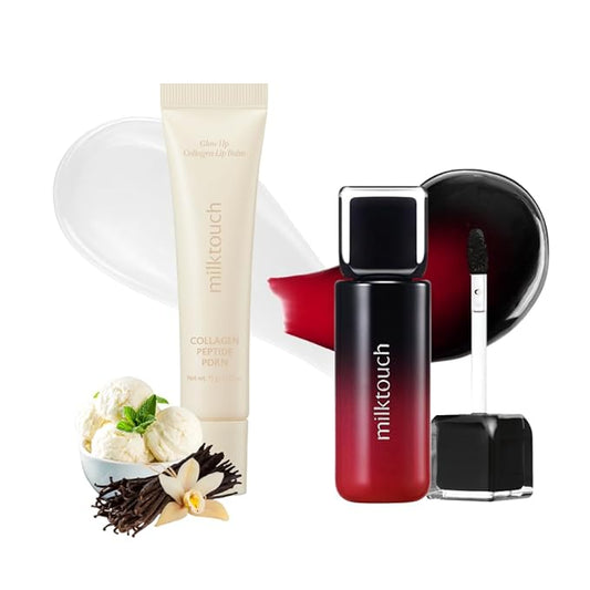 MILKTOUCH [Summer-proof Lip Combo] Black Peel Off Lip Tattoo #03 Black Apple + Collagen Lip Balm #VanillaCake-Velvo Beauty