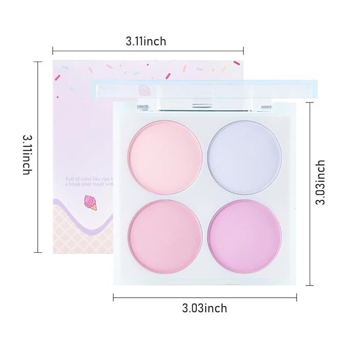 Face Blushes Quads, Matte Blush Makeup Palette, Light Pink Lavender Dark Pink and Mauve Cream Blushes Palette, Makeup for Older Women, Natural Pigmented Paleta de rubor 4 colores-Velvo Beauty