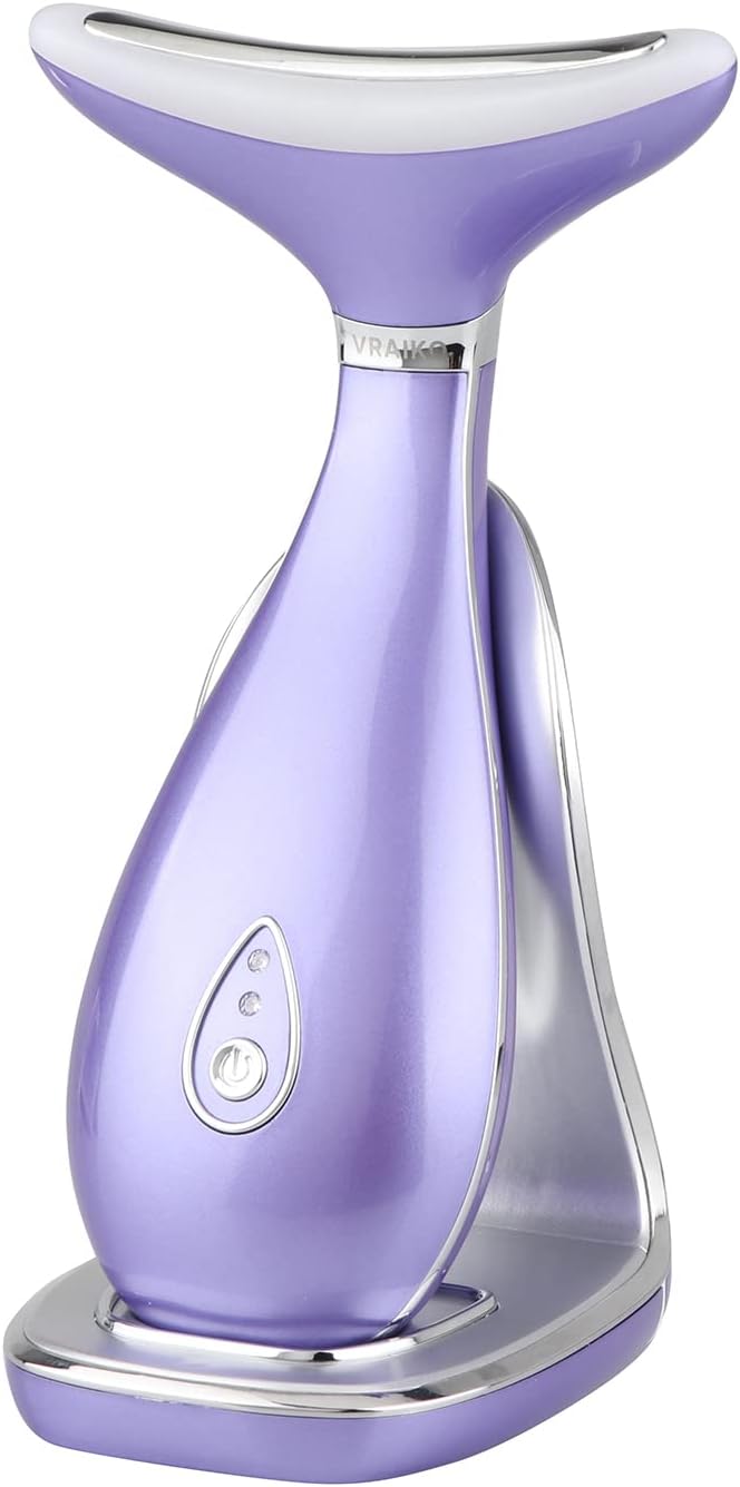 Lily Neck Face Massager, Face Sculpting Tool, Skin Rejuvenation Device with Thermal, Triple Action LED and Vibration, for Anti-Aging, Lifting and Tightening Sagging Skin (Violet)-Velvo Beauty