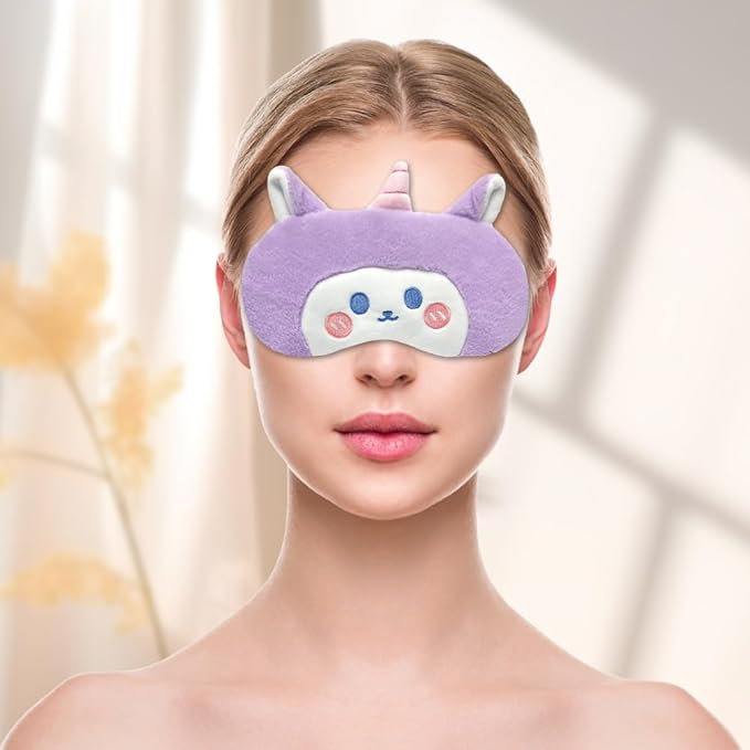 PERFECTSIGHT Sleep Eye Masks, Cute Plush Sleep Eye Cover Lightweight Adjustable Eyeshade Faux Fur Mask Cover for Women Men Sleep Travel Nap, Purple Unicorn-Velvo Beauty