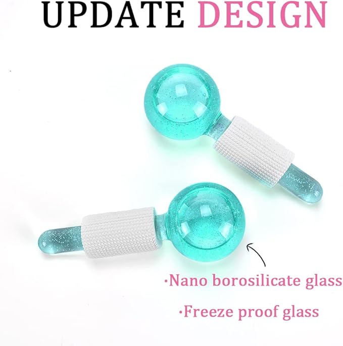 Ice Globes for Facials- Freezer Free Face Rollers with Essence for Daily Beauty Routines, Skin Massagers Globes Durable Quartz Glass for Reduce Puffiness Skin Cooling (Update Green)-Velvo Beauty