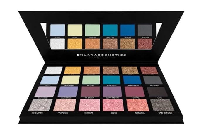 24 Shade Eyeshadow Palette Ibiza glamorous shimmers bold mattes strong pastel tones long lasting full pigment-Velvo Beauty