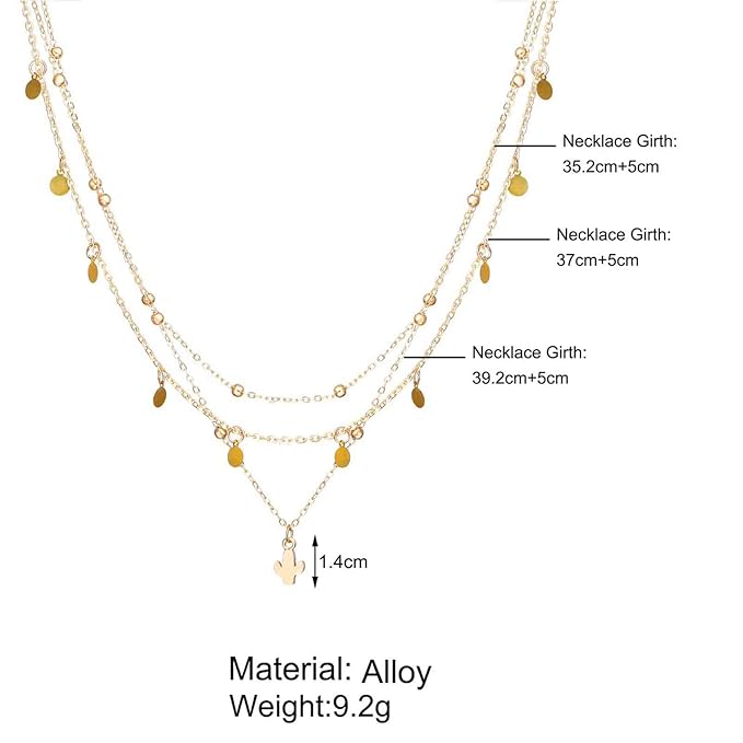 Boho Layered Disc Coin Necklace Choker Gold Cactus Pendant Necklace Stacking Satellite Chain Necklace Vintage Multilayer Necklace Chain Jewelry for Women and Girls Gifts-Velvo Beauty