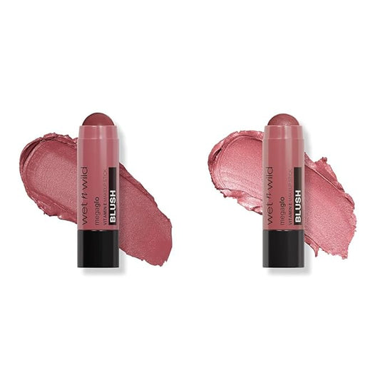 wet n wild Mega Glo Makeup Stick 2-Pack Bundle with Say It Ain't Rose & Current Jam Shades - Buildable Color for Eyes, Cheeks & Lips-Velvo Beauty