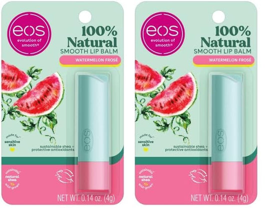 eos 100% Natural Lip Balm- Watermelon Frosé, Dermatologist Recommended for Sensitive Skin, All-Day Moisture Lip Care, 0.14 oz (Pack of 2)-Velvo Beauty