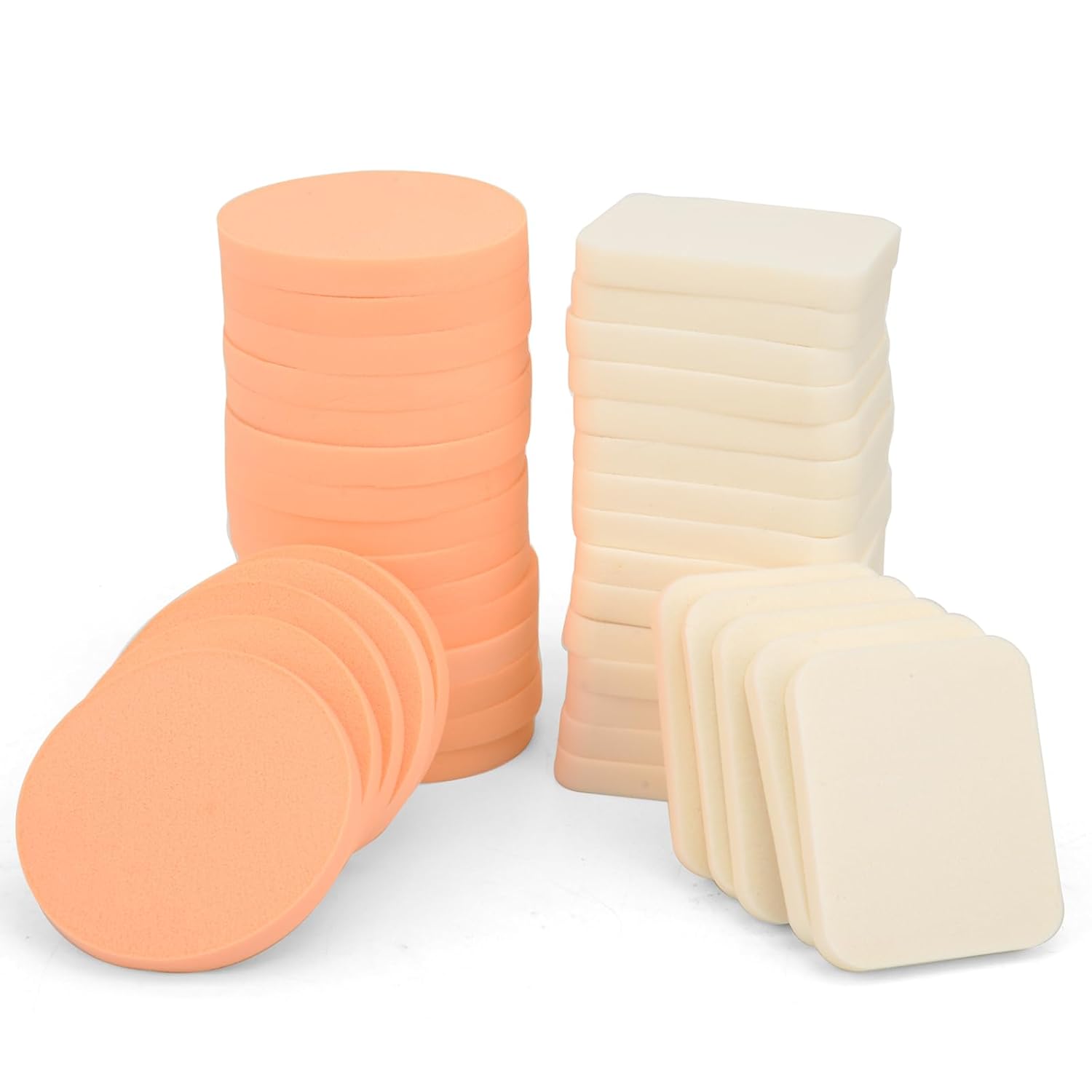 40PCS Round Square Shaped Makeup Blenders Sponges Set, Use for Dry and Wet, Perfect for Full Face Curve Blending, Cream, Liquid, Powder Foundation Cosmetics, Latex Free, Soft, Flexible-Velvo Beauty