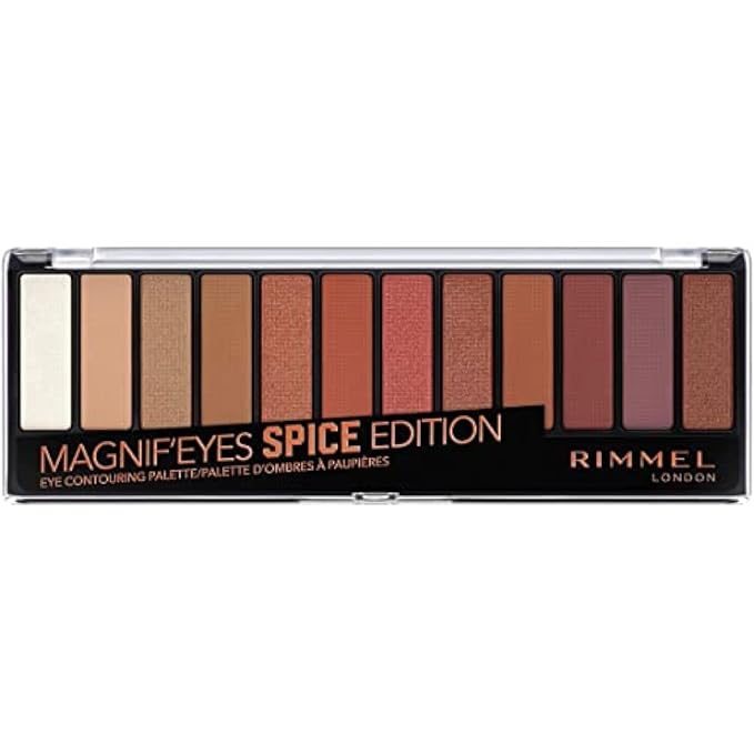 Rimmel London Magnif'Eyes Eyeshadow Palette, 12 Shades, Blendable Formula, Versatile, 005, Spice, 0.5oz-Velvo Beauty