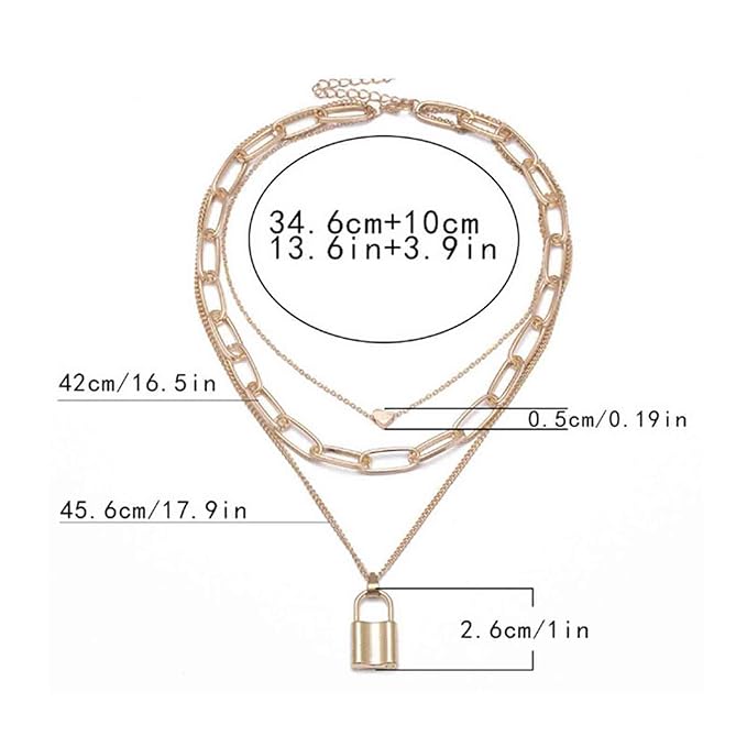 Punk Layered Heart Choker Necklace Gold Lock Pendant Necklace Chunky Paper Clip Chain Necklace Vintage Statement Necklace Chain Jewelry for Women and Girls Gift-Velvo Beauty