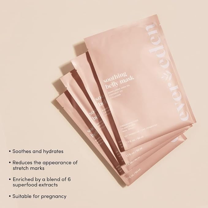 Evereden Soothing Belly Mask - 4 Belly Masks for Pregnant Women 2nd & 3rd Trimester - Hydrating, Nourishing, & Soothing Pregnancy Skin Care Belly Masks - Clean & Vegan Pregnancy & Maternity Products-Velvo Beauty