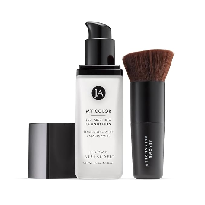 Jerome Alexander My Color Self Adjusting Full Coverage Foundation Makeup with Kabuki Brush (Medium)-Velvo Beauty
