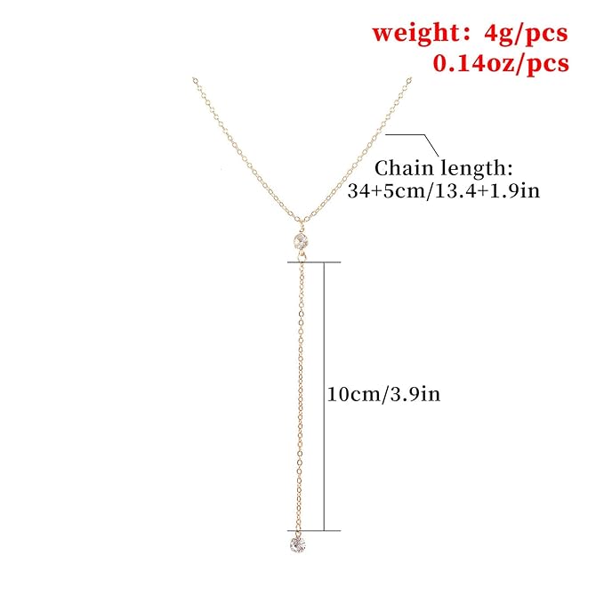 Boho Crystal Y Drop Necklace Choker Gold Long Y Necklace Chain Minimalist Cz Lariat Necklace Classic Simple Y Lariat Necklace Jewelry for Women and Girls Gifts-Velvo Beauty