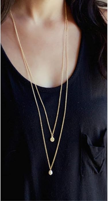 Long Layered Necklace Delicate Coin Pearl Pendant Necklace Gold Chain Jewelry for Women-Velvo Beauty