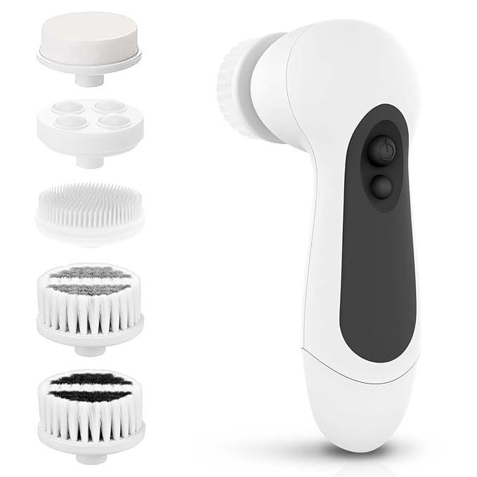 Waterproof Facial Cleansing Spin Brush Set with 5 Exfoliating Brush Heads - Electric Face Scrubber Cleanser Brush by CLSEVXY - Face Brush for Gentle Exfoliation and Deep Scrubbing-Velvo Beauty
