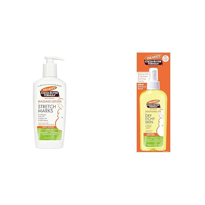 Palmer's Cocoa Butter Formula Massage Lotion for Stretch Marks & Cocoa Butter Formula Soothing Oil with Vitamin E, Dry, Itchy Skin Relief, Pregnancy-Safe Anti-Itch Body Oil, 5.1 Ounces-Velvo Beauty