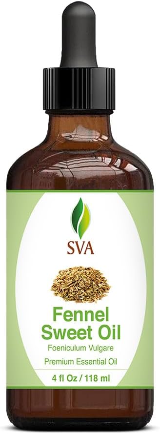 SVA Sweet Fennel Essential Oil – 4 Fl Oz – 100% Natural Fennel Oil - for Diffuser, Hair Care, Face, Skin Care, Aromatherapy, Scalp and Body Massage, Soap and Candle Making – with Dropper-Velvo Beauty