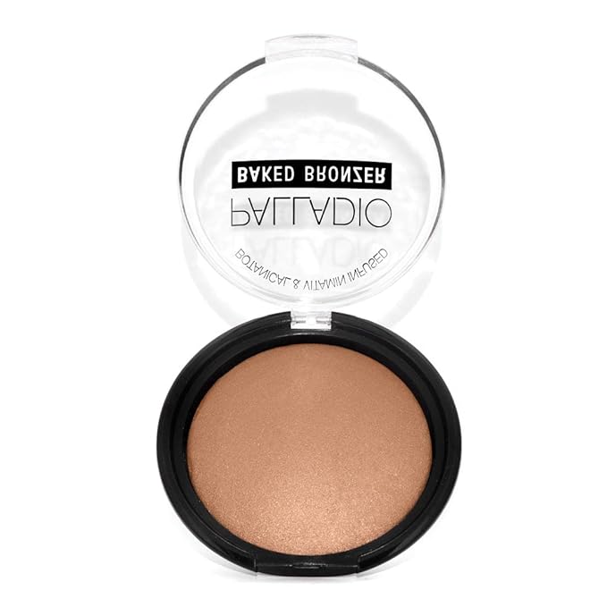 Palladio Baked Bronzer, Highly Pigmented and Easy to Blend, Shimmery Bronzed Glow, Use Dry or Wet, Lasts all day long, Provides Rich Tanning Color Finish, Powder Compact, Caribbean Tan-Velvo Beauty
