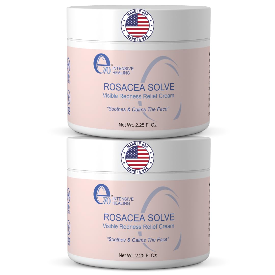 Rosacea Treatment for Face Skincare Cream for Women & Men (Pack of 2) - Gentle Moisturizer Redness Reducing Skin Care - with Aloe Vera & Hyaluronic Acid - Day-Night, Made in USA by e70 (2.25 fl. oz.)-Velvo Beauty