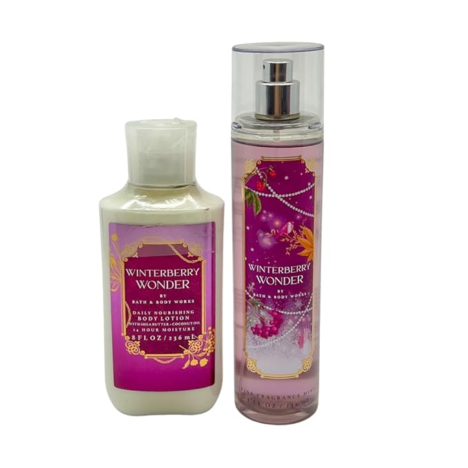 Bath & Body Works WINTERBERRY WONDER 2pc bundle - Fine Fragrace Mist & Body Lotion - Gift set with a Red Bow for Holidays & Gifts-Velvo Beauty