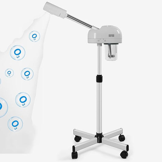 Stand Professional Ozone Facial Steamer with Touch Control, Adjustable Height & Rolling Base, 360° Rotatable Nozzle, Hot Mist Function, Use for Home, Salon SPA (White)-Velvo Beauty