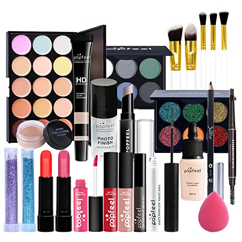 All-in-one Makeup Set Holiday Gift | Full Makeup Kit for Women Essential Starter Bundle Include Eyeshadow Palette Lipstick Blush Cream Concealer Face Powder Eyeliner Mascara Lipgloss Brush-Velvo Beauty