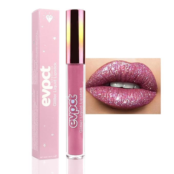 evpct 1Pcs Mauve Matte to Glitter Liquid Lipstick Lip Set Kit, Long Lasting Matte Diamond Glitter Lipstick Waterproof, Colorful Sparkly Glossy Metallic Shimmer Sparkle Lip Gloss for Women 01#-Velvo Beauty