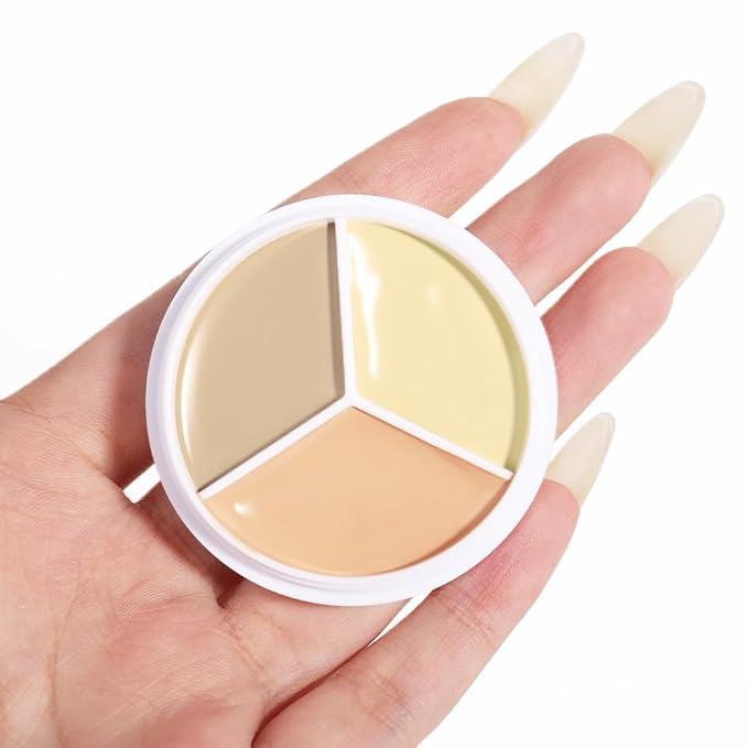 Kaely Tri Color Concealer Pot,Color Correcting Concealer for Dark Circles Spots,3 Color Cream Concealer Full Coverage,Foundation Contour Makeup Palettes,under Eye Brightener corrector de ojeras,03-Velvo Beauty