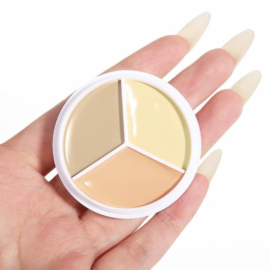 Kaely Tri Color Concealer Pot,Color Correcting Concealer for Dark Circles Spots,3 Color Cream Concealer Full Coverage,Foundation Contour Makeup Palettes,under Eye Brightener corrector de ojeras,03-Velvo Beauty