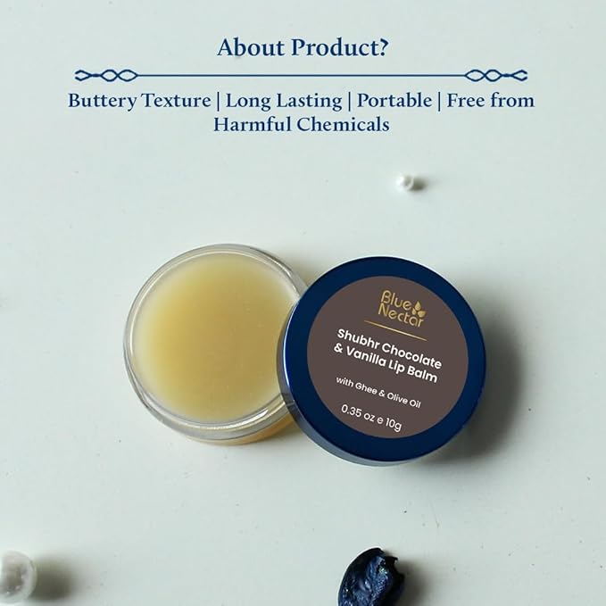 Blue Nectar Natural Lip Balm Chocolate & Vanilla with Organic Ghee for Dry Lips | Herbal Ayurvedic Hydrating Lip Gloss for Women (0.35 oz, 12 Herbs)-Velvo Beauty
