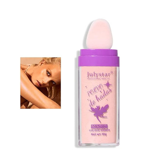AKARY Shimmer Highlighter Powder, Fairy Polvo De Hadas Highlighter Powder & Blush Stick, Instant Glow Luminizer Duo, Glitter Body Face Hair High Gloss Stick, Sparkle Smudge-Proof Highlighter Stick Party Makeup (B1- #2)-Velvo Beauty