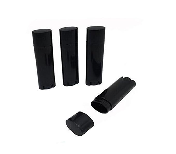 4.5g 0.15oz Empty Refillable Plastic DIY Lipstick Lip Balm Lip Gloss Tubes Holder Containers Oval Deodorant Crayon Tube Pipe Bottle Case (50pcs, Black)-Velvo Beauty